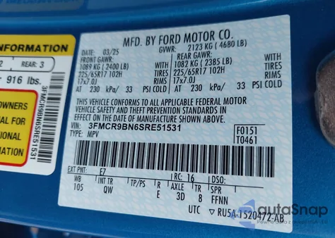 2025 Ford Bronco Sport Big Bend z USA, uszkodzony, nr VIN 3FMCR9BN6SRE51531